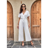 Lässiger Jumpsuit mit weitem Bein, lockerer Taillenschnürung, einfarbiger Taschen-Jumpsuit